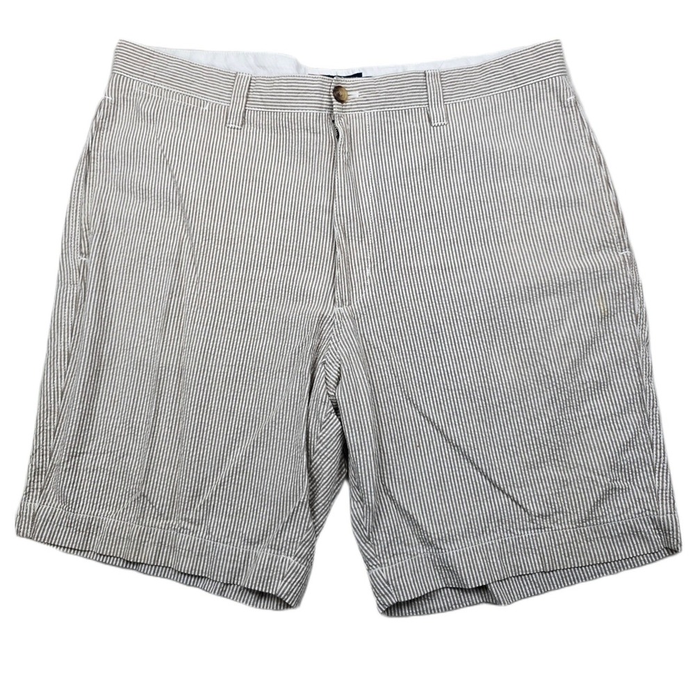 Chaps Seersucker Shorts Mens 36 Brown White Striped 100% Cotton Casual Preppy